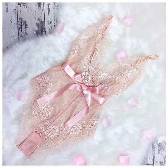 Butterfly Ribbon bow Print Satin Pink Bras Underwear Sleepwear
