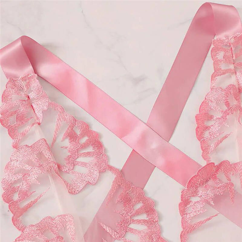 Eve- Lace Ribbon bow Print Satin Pink Bras