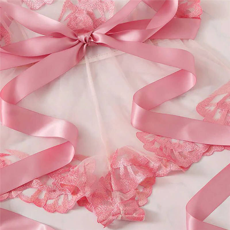 Eve- Lace Ribbon bow Print Satin Pink Bras